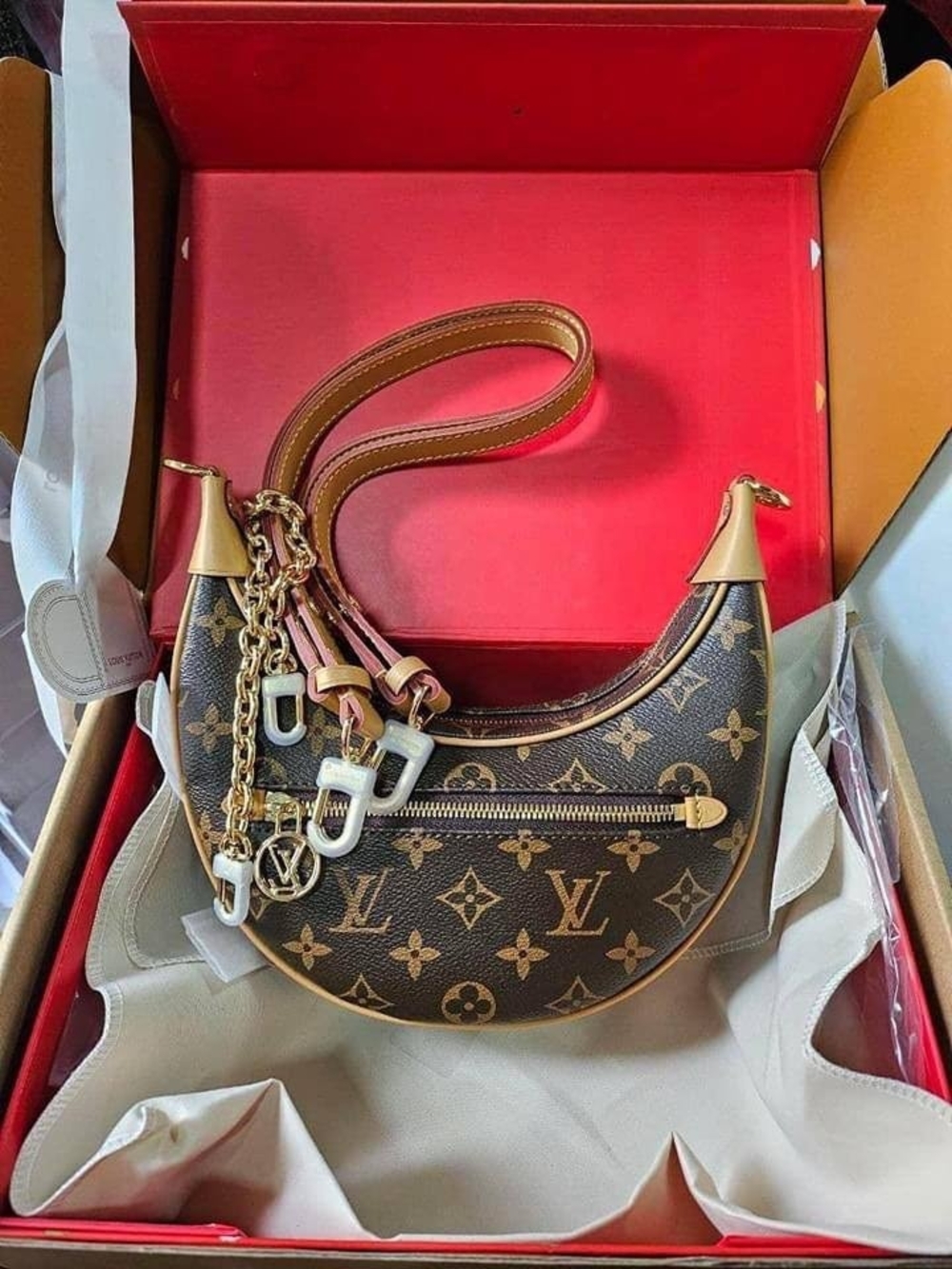 Louis Vuitton Monogram Crescent Shoulder Bag with Gold Hardware